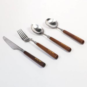 雅庭® 日式304不锈钢胡桃木柄复古刀叉勺